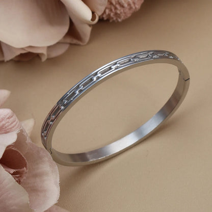 Stainless Steel Zircon Roman Numeral Chain Design Women Bracelet Bangle