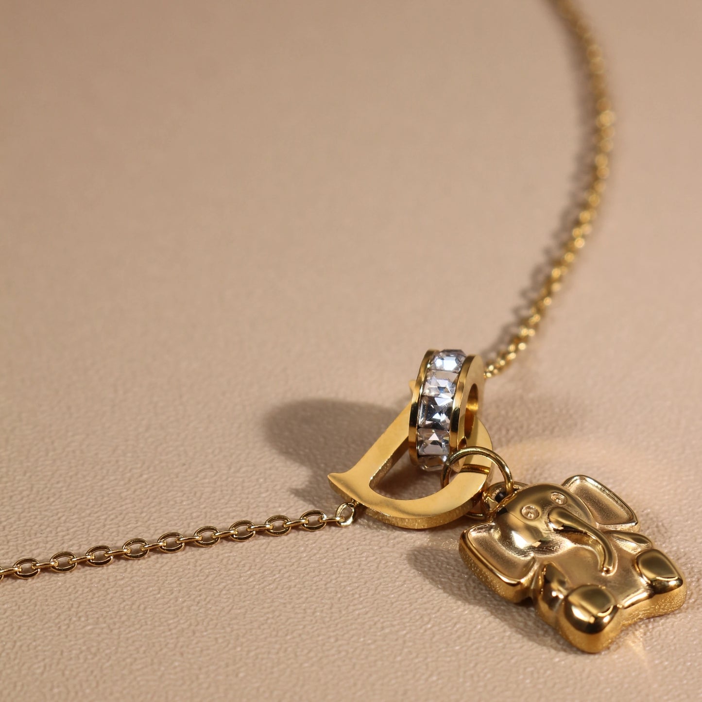 Women Small Elephant Zircon Roman Numeral 18K Gold-Plated Stainless Steel Necklace