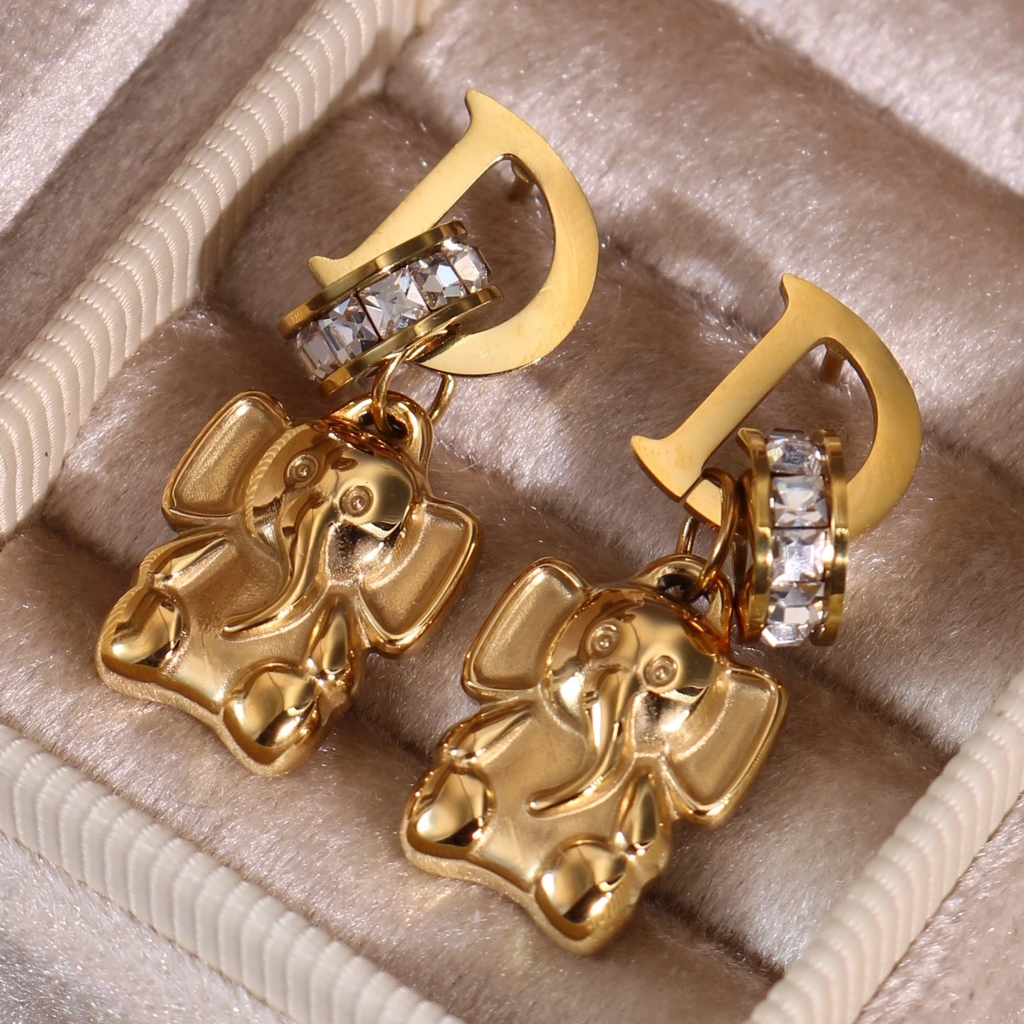 Crystal Stainless Steel 18k Gold-Plated Women's Elephant Eternal Earrings Gift
