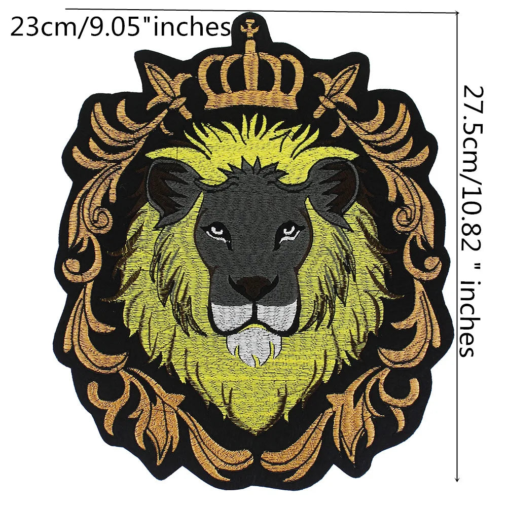 Embroidery Crown yellow Lion Biker Rock Patch Appliques Iron on Patches Badge Clothes Sewing