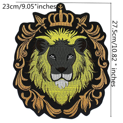 Embroidery Crown yellow Lion Biker Rock Patch Appliques Iron on Patches Badge Clothes Sewing