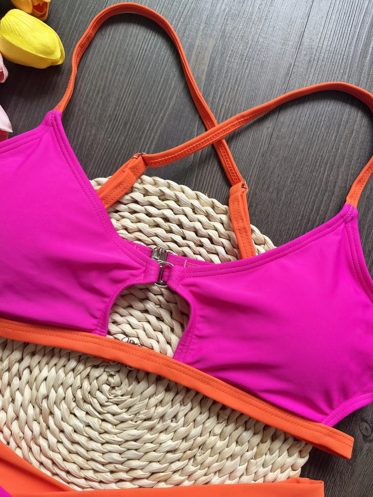 Sexy Solid Splicing Bikinis Swimsuit Two-piece Triangle Thong Swimwear Bathing Suit Brazilian