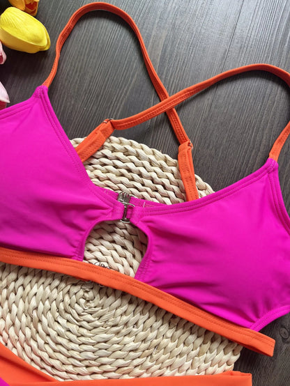 Sexy Solid Splicing Bikinis Swimsuit Two-piece Triangle Thong Swimwear Bathing Suit Brazilian