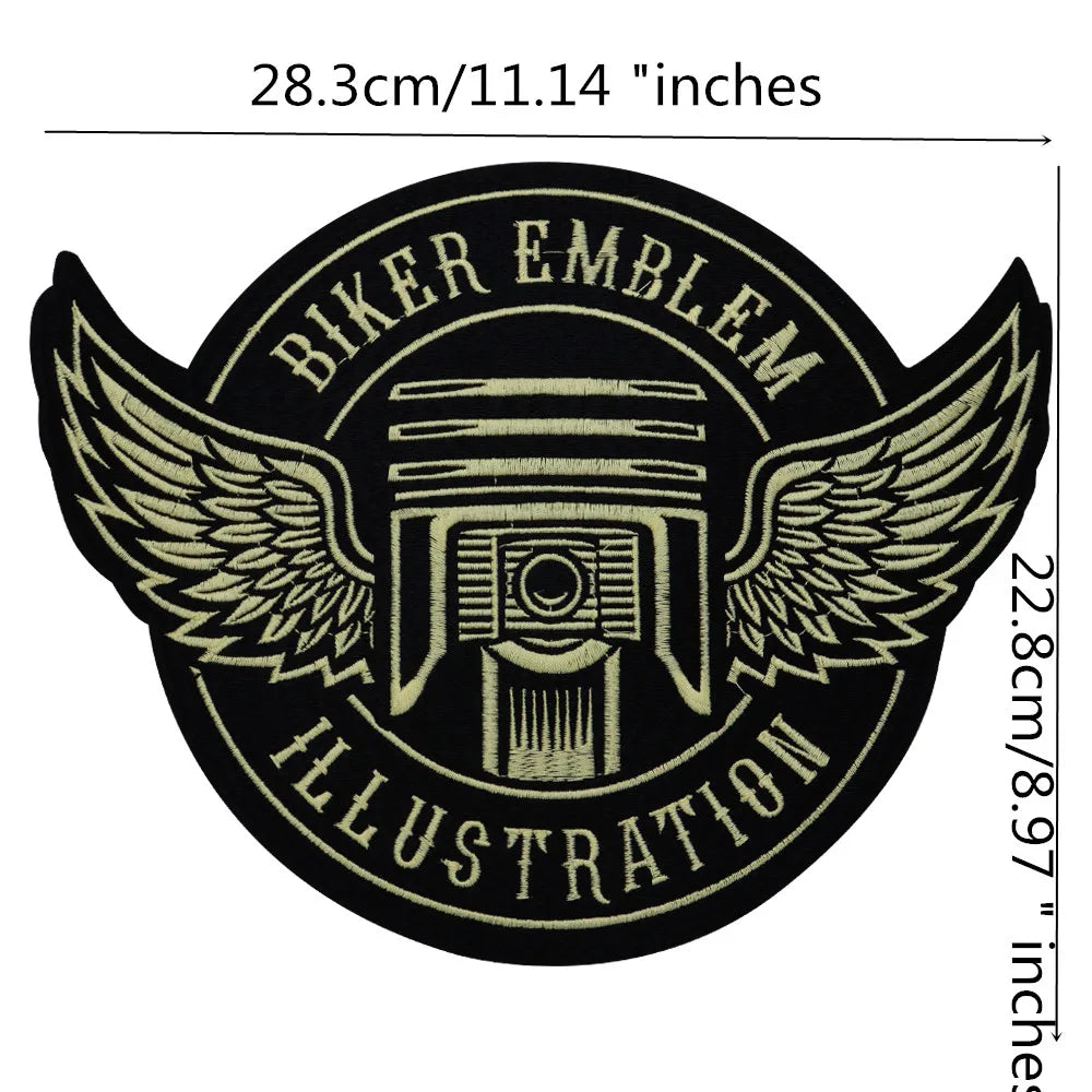 Large-Size Winged Skull Angel Biker Motorcycle Embroidered Patch Appliques Iron on Patches Badge Clothes Sewing