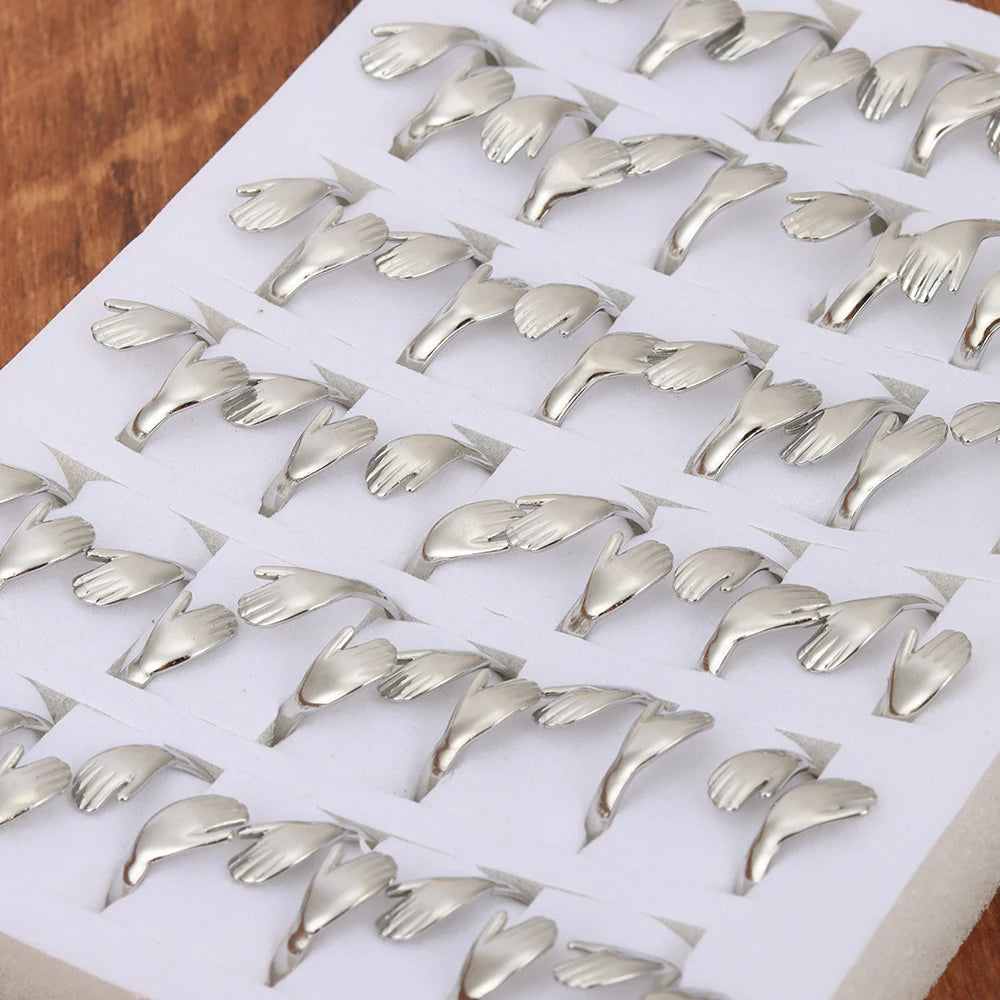 36 Pcs / lot Hugging Hand Punk Stainless Steel Vintage Adjustable Friendship Rings