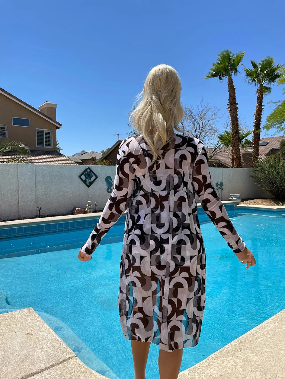3pcs Sexy Print Bikini High Waist Swimsuit Cover Up Swimwear Bathing Beachwear Suits