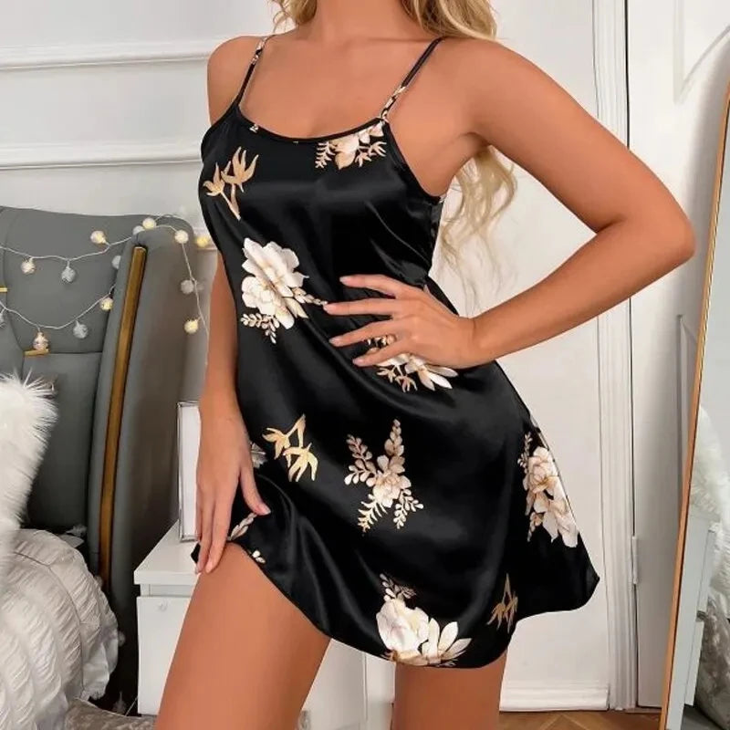 Women Nightwear Sexy Floral Prints Nightdress Sleepwear Nightgown