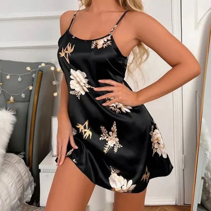 Women Nightwear Sexy Floral Prints Nightdress Sleepwear Nightgown
