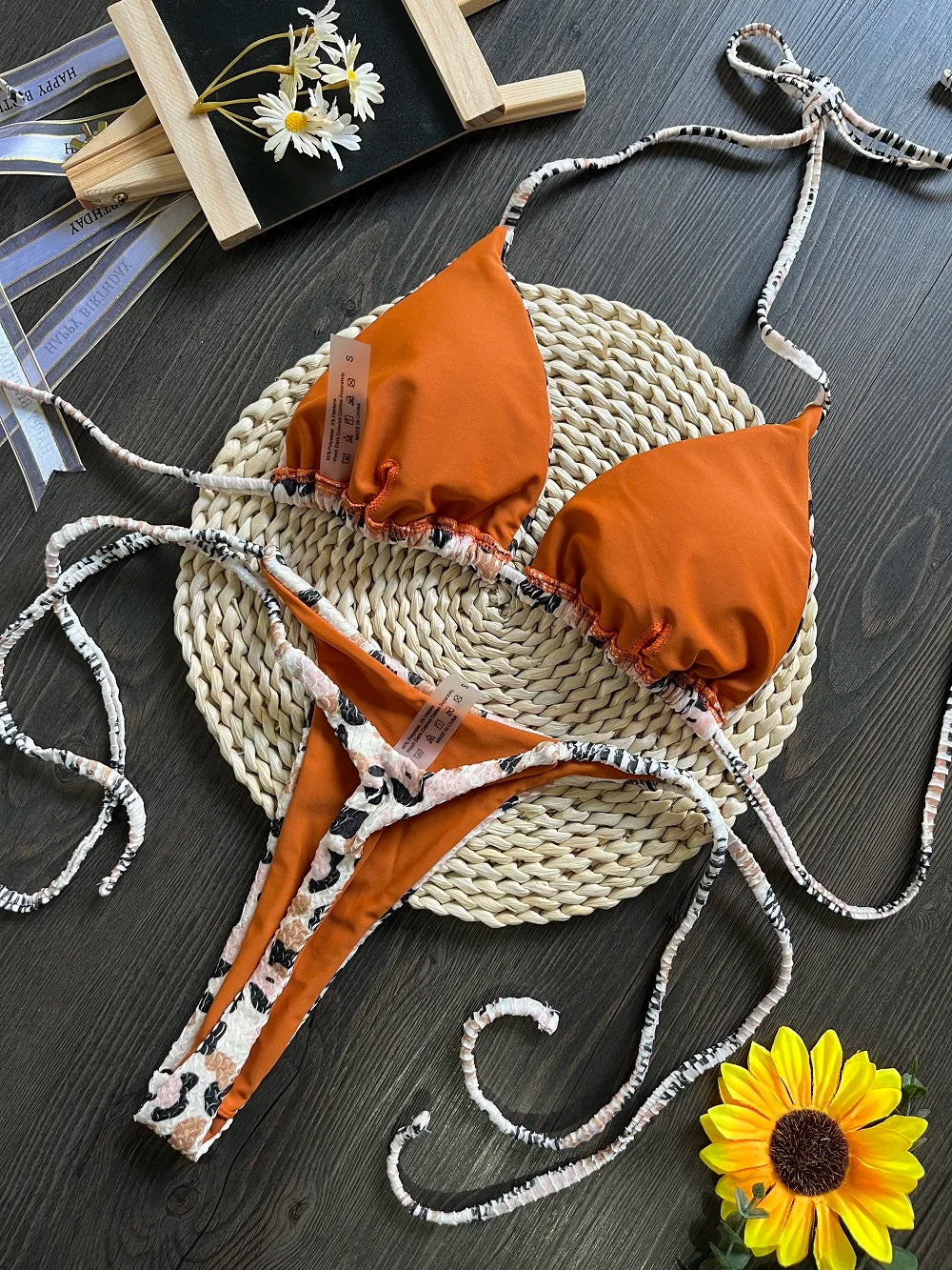 Women's Bikini Split Print Swimwear Fashion G-string Beach Swimsuit Suit