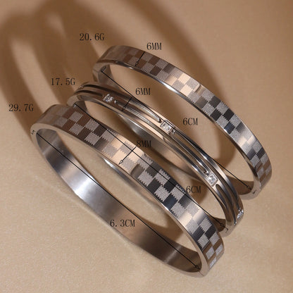 Luxury Polished Checkered Design Stainless Steel Crystal Wedding Party Bangle Bracelet