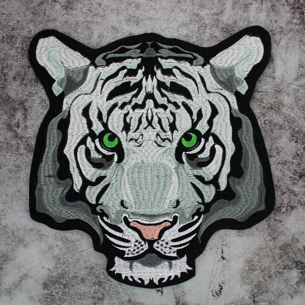 Large-size biker Punk Motorcycle Embroidered Tiger Skeleton Patch Appliques Iron on Patches Badge Clothes Sewing