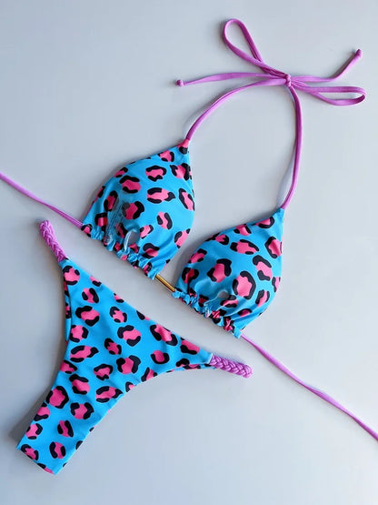 Sexy Swimsuit Braided Rope Micro Bikini Swimsuit Leopard Print Brazilian Beach Bathing Suit