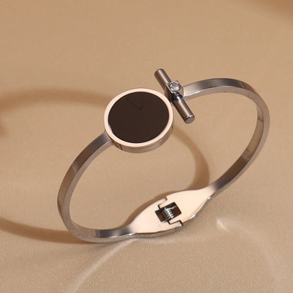 Women 2-In-1Black Acrylic Zirconia Stainless Steel Ring Bangle Bracelet Gifts Set