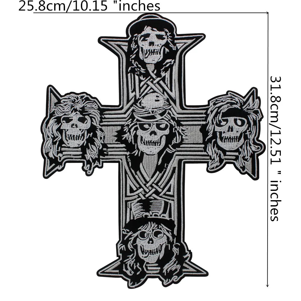 Big Cross Skull Gothic Punk Rock Iron on Patches Embroidered Crown Skull Patch Clothes Sewing Stickers