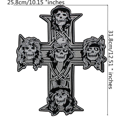 Big Cross Skull Gothic Punk Rock Iron on Patches Embroidered Crown Skull Patch Clothes Sewing Stickers
