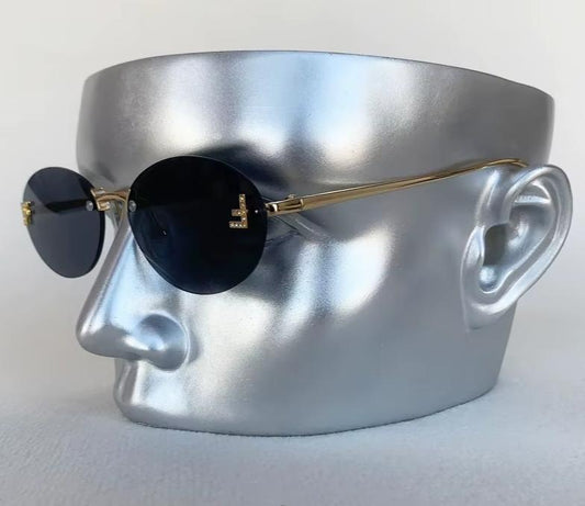 Women Fashion Rimless UV400 Oval Diamond F Letter Sunglasses Eyewear