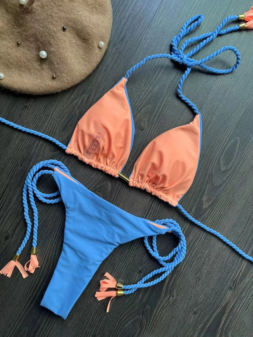 Sexy Beach Women's Swimsuit Braiding Rope Bikini Two-piece Triangle Swimwear Bathing Brazilian Suit