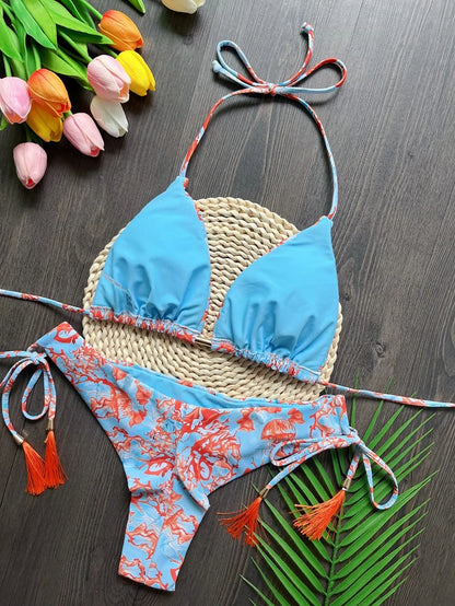 Sexy Print Bikini Bandage Women Swimsuit Two-piece Triangle Swimwear Bathing Brazilian Suit