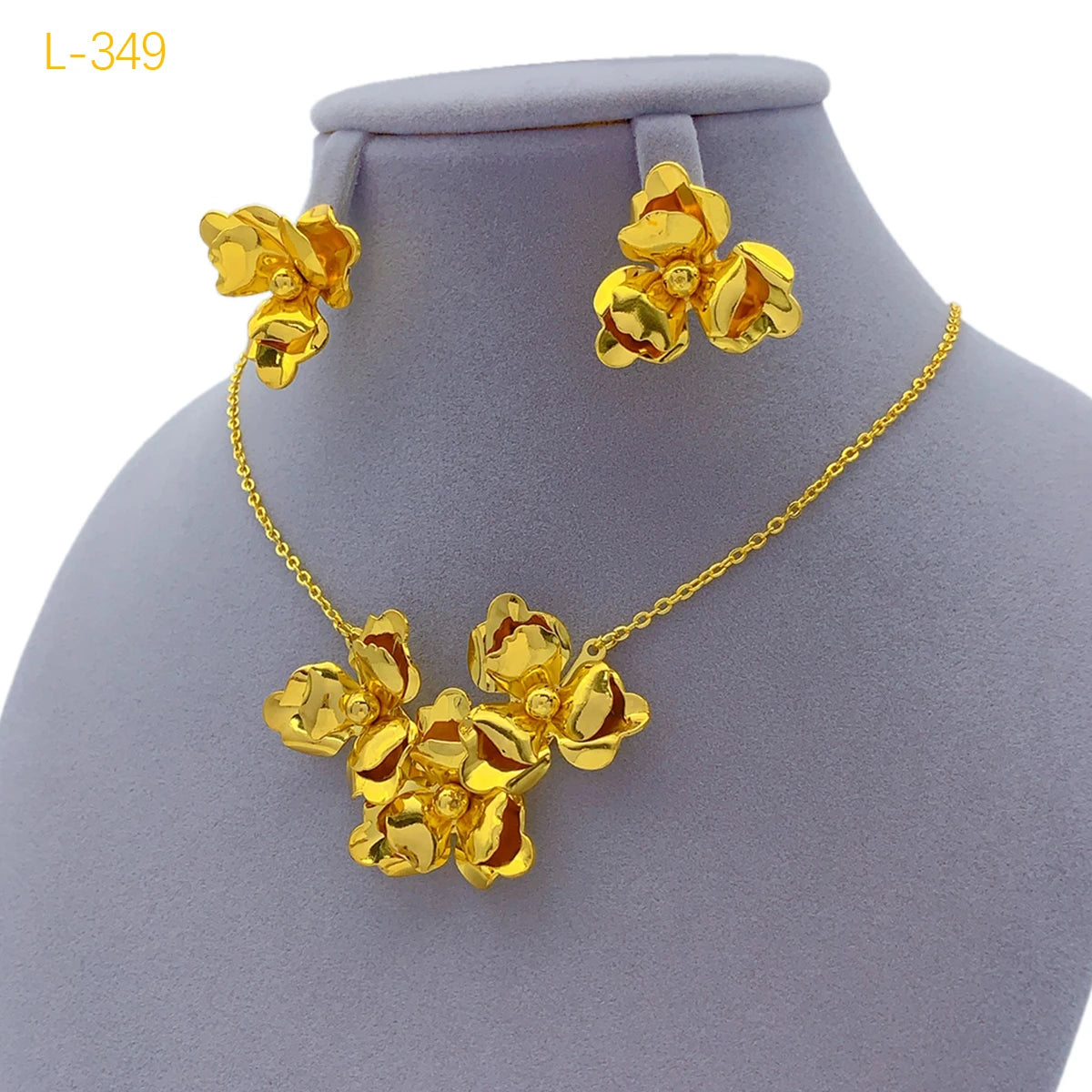 Dubai 24K Gold Plated Women Flower African Indian Bridal Wedding Necklace Earrings Jewelry Set