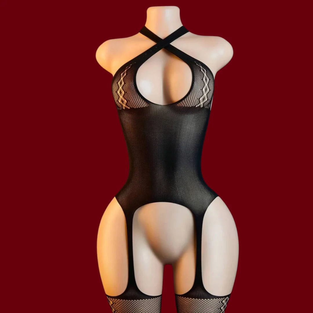Side Cutout Sexy Fishnet Open Crotch Bodystocking See Through Nightwear Lingerie Bodysuit