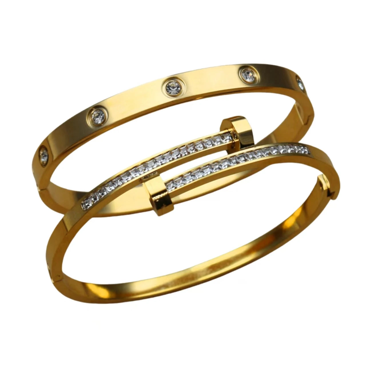Fashion Cross Crystal Design Stainless Steel Gold Color Stacking Bracelet Bangle
