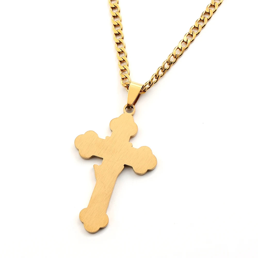 Women Men Gold Catholic Faith Rosary Jesus Cross Praying Hand Stainless Steel Box Chain Pendant Necklace