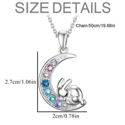 Creative Cute Pet Rabbit Colorful Crescent Bunny Pendant Necklace