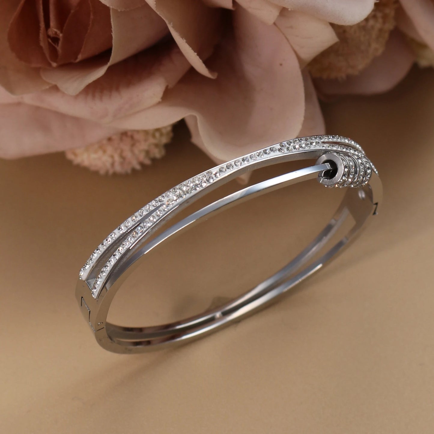 Delicate Crystal Cutout Knot Stainless Steel Gold Color Women's Charm Bracelet
