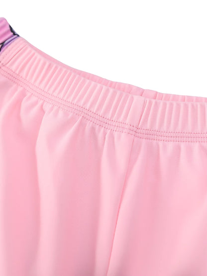 2pcs Kids Girls Short Sleeve Tops Swim Shorts Scale Print Patchwork Beach Bathing Swimwear