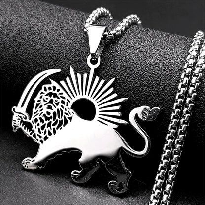 Women Men Stainless Steel Gold Color Arabic Iran Islamic Sword Lion of Persia Shamshir Pendant Necklace