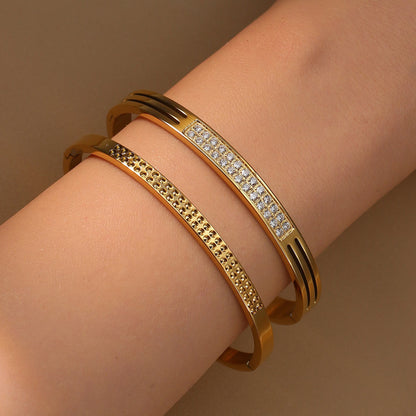 Stainless Steel 18K Gold Plated Zircon Women's Bracelet Bangles Gifts
