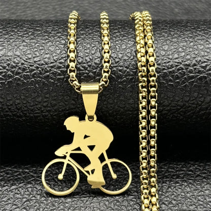 Bicycle Road Pendant Necklace for Men Stainless Steel Gold Color Sports Style Chain Jewelry Gifts accesorios para hombre kette