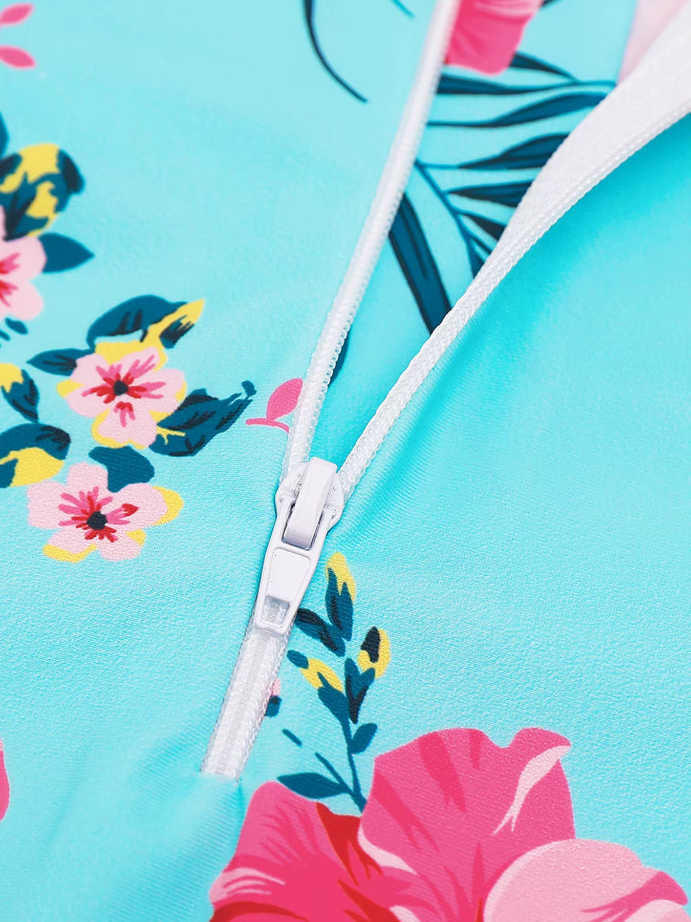 Girls Kids One Piece Long Sleeve Floral Print Beach Swim Rash Guard Boyleg Shorts Swimwear