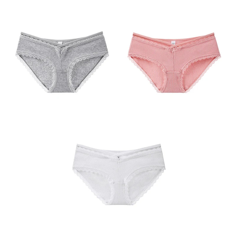 3Pcs Cotton Briefs Underwear Women Solid Soft Underpants Low-Rise Panties