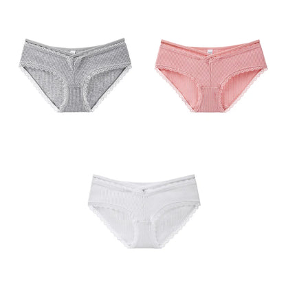 3Pcs Cotton Briefs Underwear Women Solid Soft Underpants Low-Rise Panties