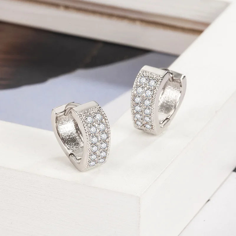 Solid 925 Sterling Silver Women Bridal Wedding Heart Hoops Crystal Zircon Earrings