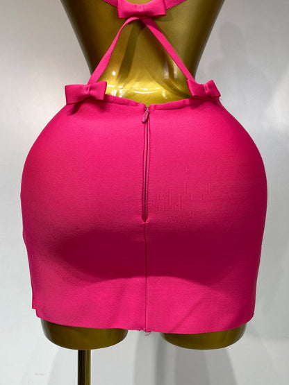 Sexy Backless Cut Out Bow Tie Bandage Celebrity Evening Party Birthday Dress