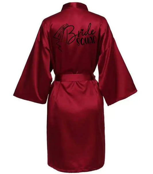 Women Wedding Bridal Bride Robe Printed Kimono Satin Pajamas Bridesmaid Bathrobe