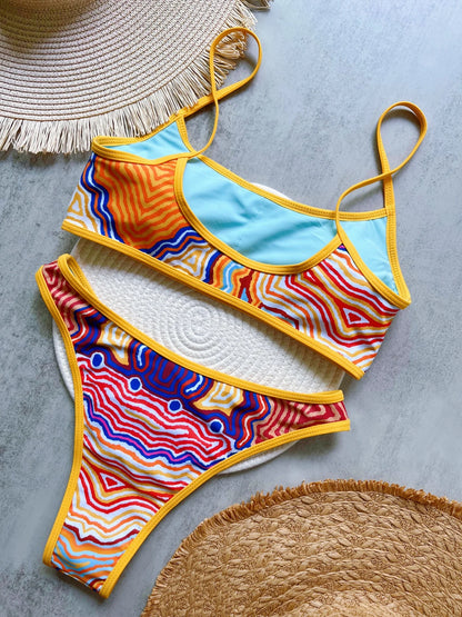 Sexy Print High Leg Cut Brazilian Bikini Swimsuit Swimwear Two-pieces Bathing Suit
