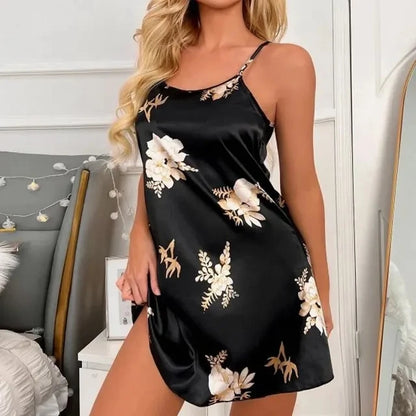 Women Nightwear Sexy Floral Prints Nightdress Sleepwear Nightgown