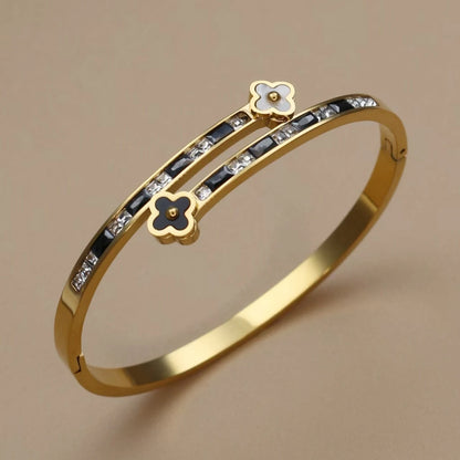 Stainless Steel Bangle Four-leaf Clover Crystal Design Stacking Bracelet Bangle