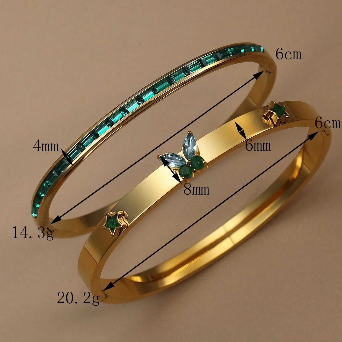 Women's Stainless Steel Green Crystal Gold Color Bracelet Bangle