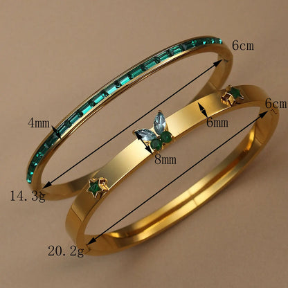Women's Stainless Steel Green Crystal Gold Color Bracelet Bangle