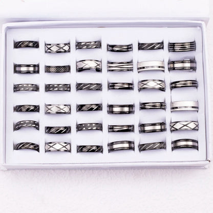 24Pcs Wholesale Two Colors Steel Cut Pattern Wedding Engagement Rings