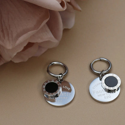 Roman Numeral Medallion Design FOREVER LOVE Stainless Steel Earrings Gift