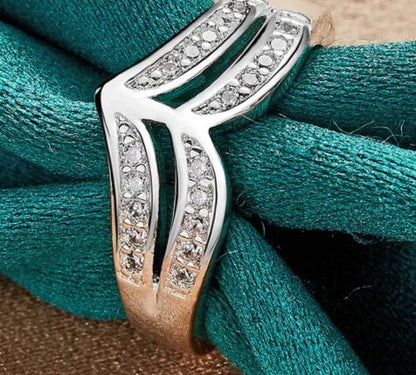925 Sterling Silver Double Line Women Man Fashion Wedding Engagement Party Charm Ring