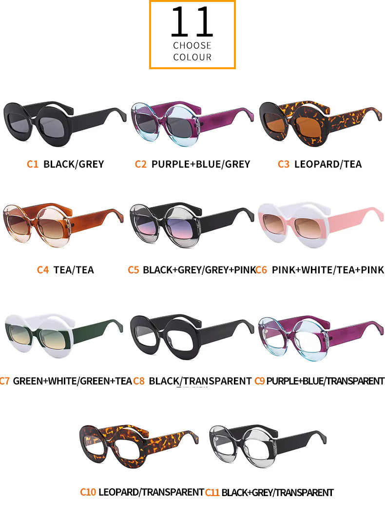 Men Women Retro Oval Clear Gradient Lens Shades UV400 Fashion Round Glasses Sunglasses