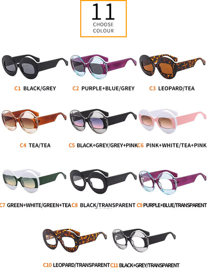 Men Women Retro Oval Clear Gradient Lens Shades UV400 Fashion Round Glasses Sunglasses