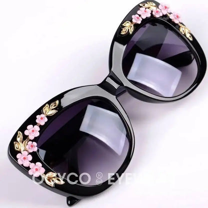 Women Rose Flower Cat Eye Queen Oversize Vintage Designer Sunglasses