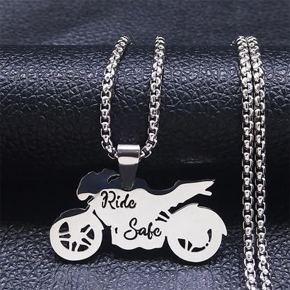 Women Men Godfather Motor Bicycle Stainless Steel Silver Color Chain Necklace